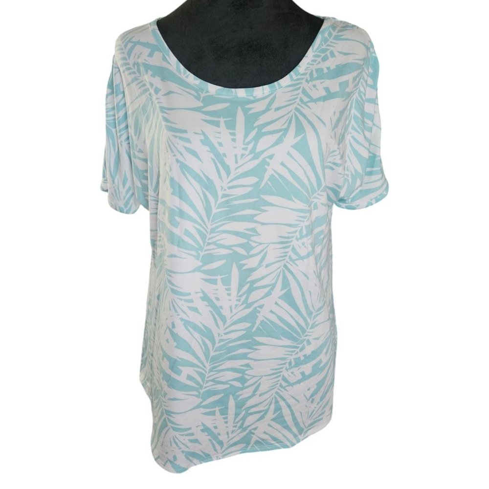 Stan Herman Small Petite Aqua Blue Palm Breeze Soft Lounge Pajama Shirt - Picture 2 of 6